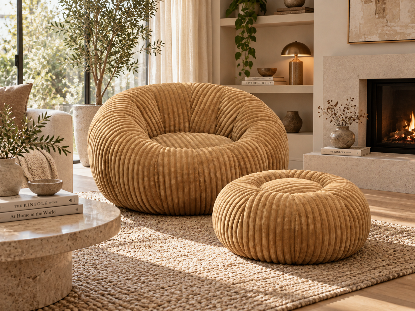 Fauteuil Côtelé Avec Pouf Compressé | Pufa