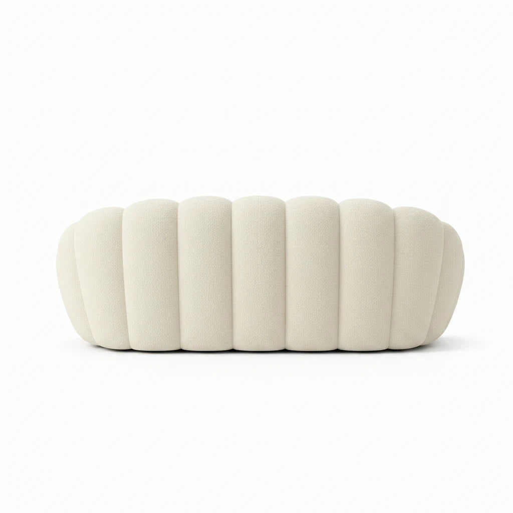 Canapé 2 places Atelier Ondelle Bolo blanc de 190 cm au design arrondi et moderne avec un revêtement en tissu doux