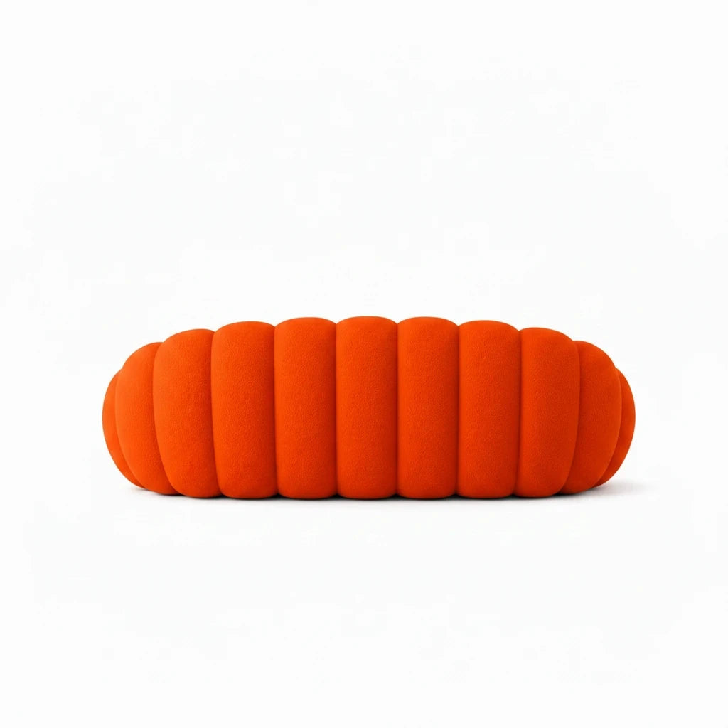 Canapé 3 places Atelier Ondelle Bolo orange en tissu composite avec design arrondi et rembourrage moelleux
